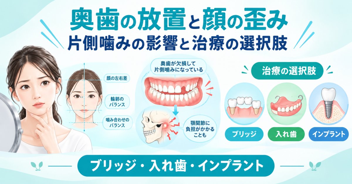 奥歯がない放置で顔の歪みが生じる？片側噛みの影響と治療の選択肢