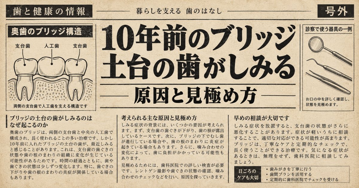 10年前のブリッジ、土台の歯がしみる・痛む原因と見極め方
