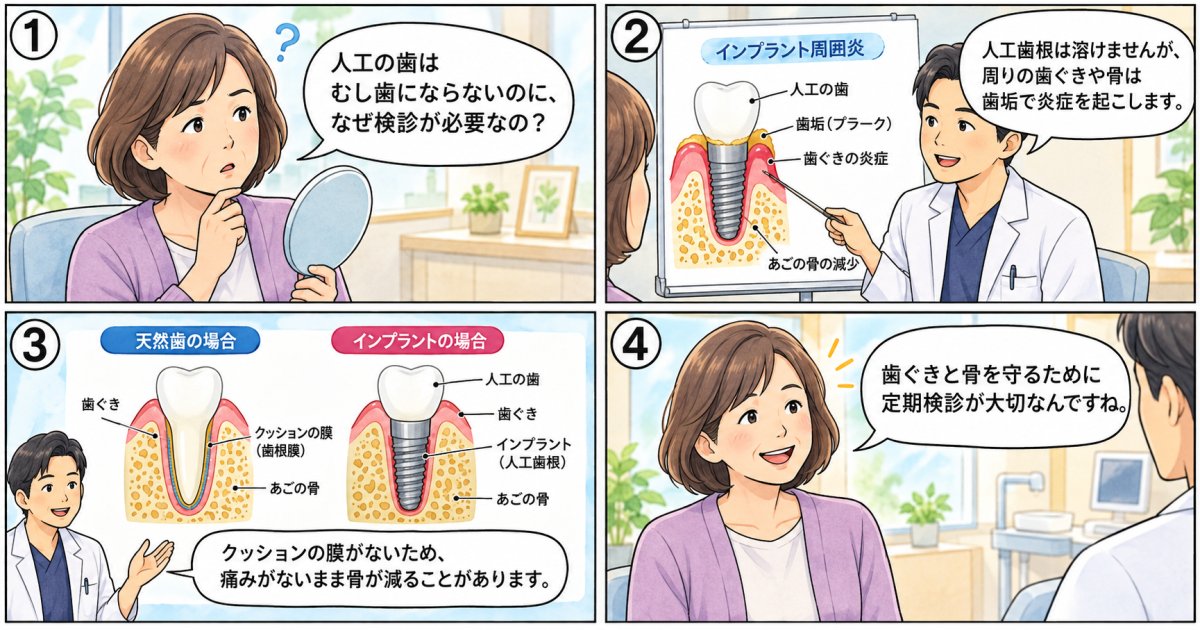 人工歯根はむし歯にならなくても、周りの歯ぐきと骨は炎症を起こす